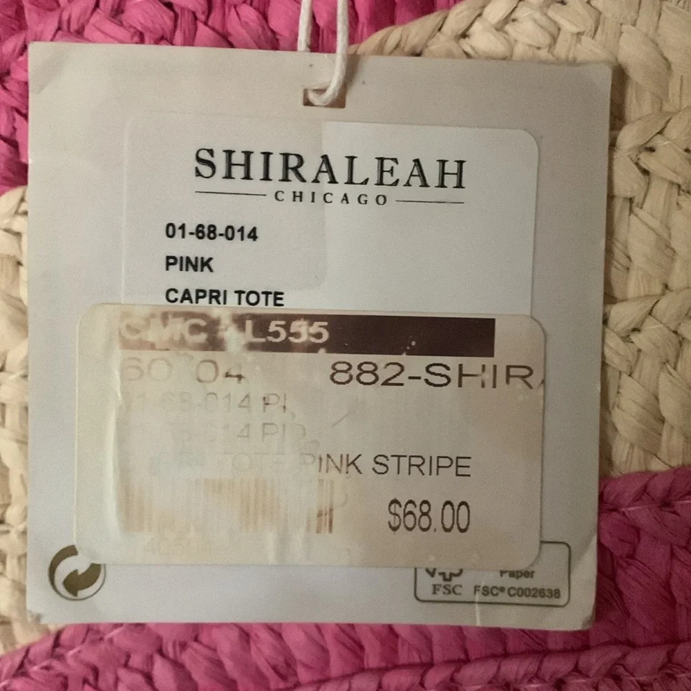 SHIRALEAH Vegan Bright Pink Capri Tote Beach bag NWT